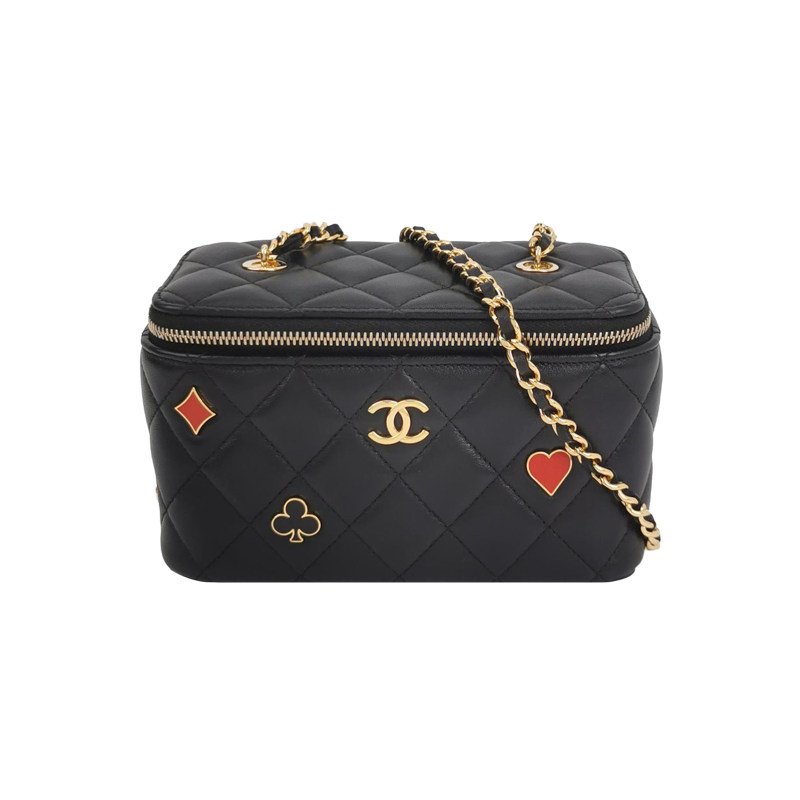Chanel Vanity Case羊皮菱格絎縫徽章裝飾雙C標識斜挎包單肩包-0