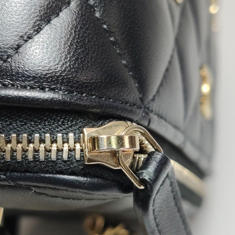 Chanel Vanity Case羊皮菱格絎縫徽章裝飾雙C標識斜挎包單肩包-14