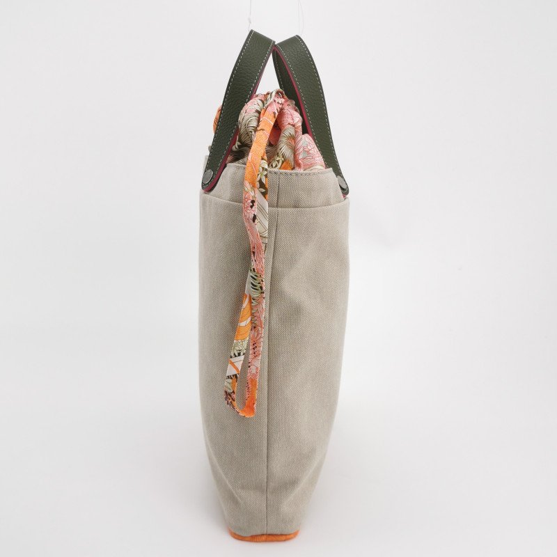 Hermes 手袋帆布Clemence（TC）牛皮銀扣V6橄欖綠彩色-2