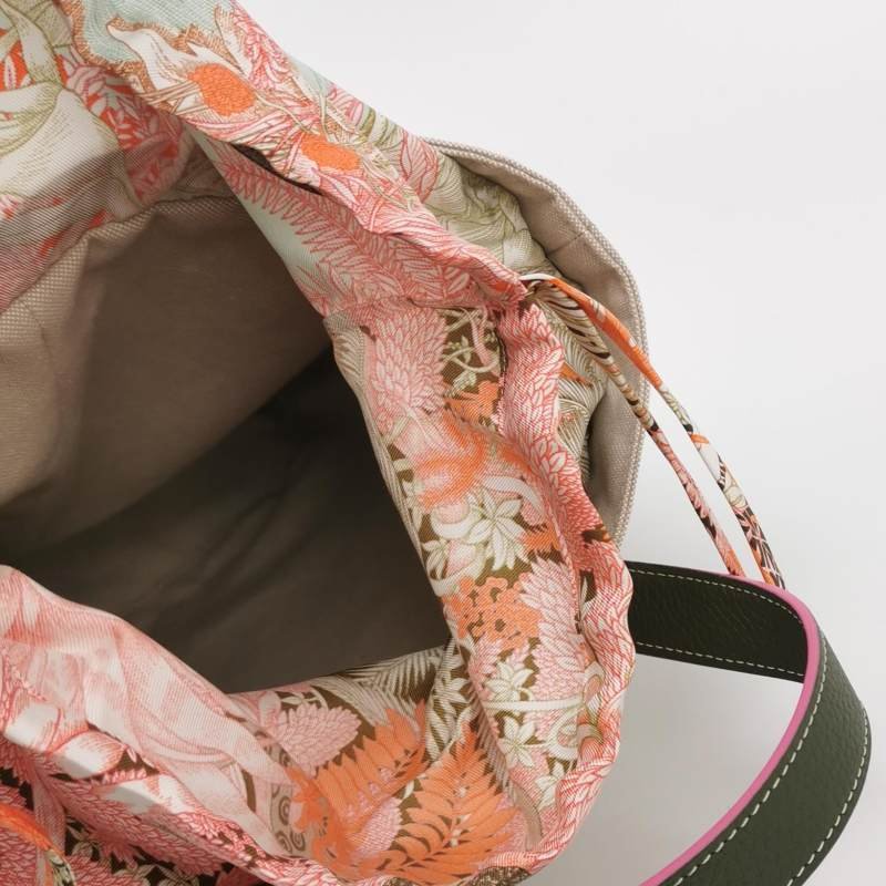 Hermes 手袋帆布Clemence（TC）牛皮銀扣V6橄欖綠彩色-6