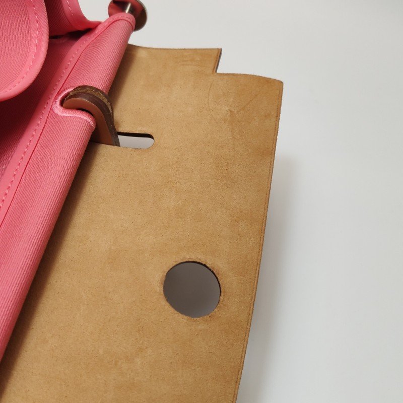 Hermes Herbag31馬鞍釘鎖扣斜挎包單肩包Hunter牛皮帆布銀扣粉色棕色Z刻-9