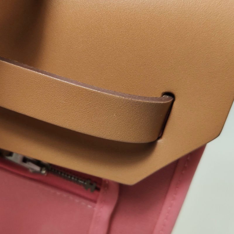 Hermes Herbag31馬鞍釘鎖扣斜挎包單肩包Hunter牛皮帆布銀扣粉色棕色Z刻-16