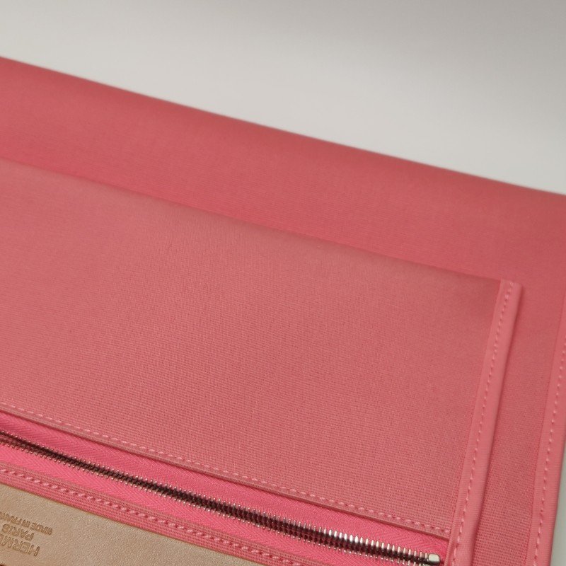 Hermes Herbag31馬鞍釘鎖扣斜挎包單肩包Hunter牛皮帆布銀扣粉色棕色Z刻-21