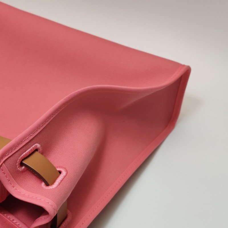 Hermes Herbag31馬鞍釘鎖扣斜挎包單肩包Hunter牛皮帆布銀扣粉色棕色Z刻-25