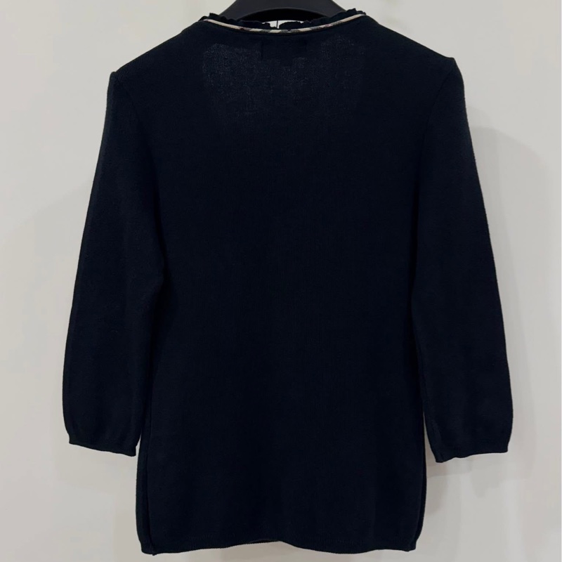 BURBERRY 藍標 黑色經典格紋滾邊針織戰馬開襟外套-2