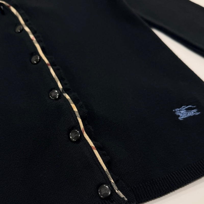 BURBERRY 藍標 黑色經典格紋滾邊針織戰馬開襟外套-4