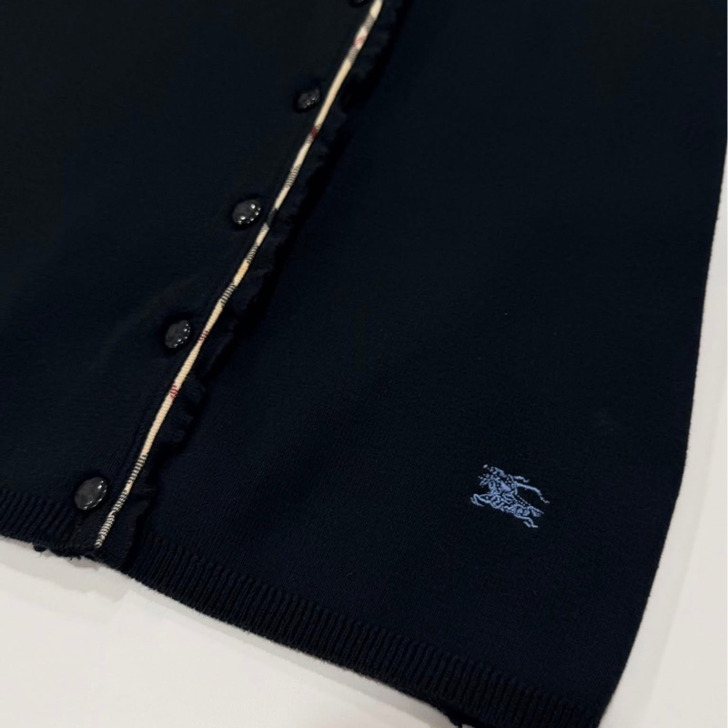 BURBERRY 藍標 黑色經典格紋滾邊針織戰馬開襟外套-5