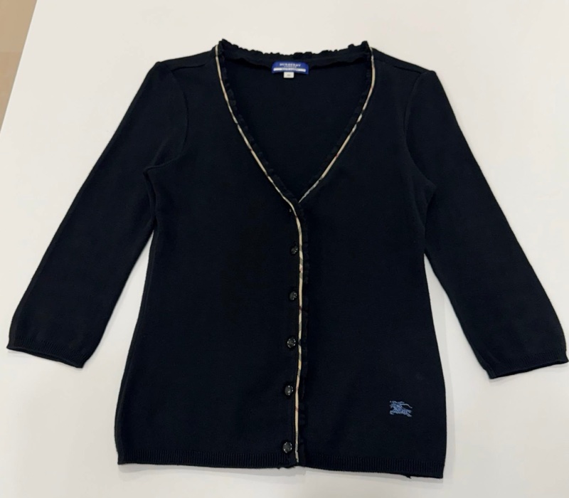 BURBERRY 藍標 黑色經典格紋滾邊針織戰馬開襟外套-7