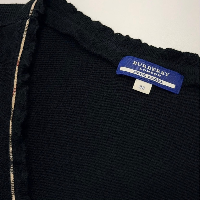 BURBERRY 藍標 黑色經典格紋滾邊針織戰馬開襟外套-8
