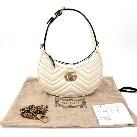 GUCCI 古馳 GG marmont Hobo 月亮包 白 未使用閒置