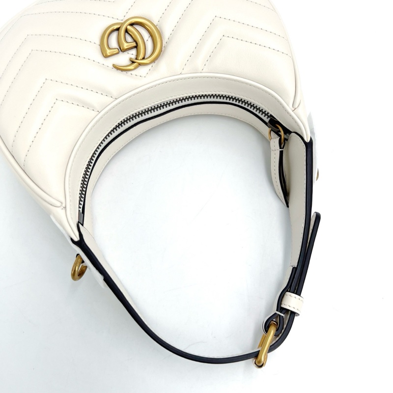 GUCCI 古馳 GG marmont Hobo 月亮包 白 未使用閒置-3