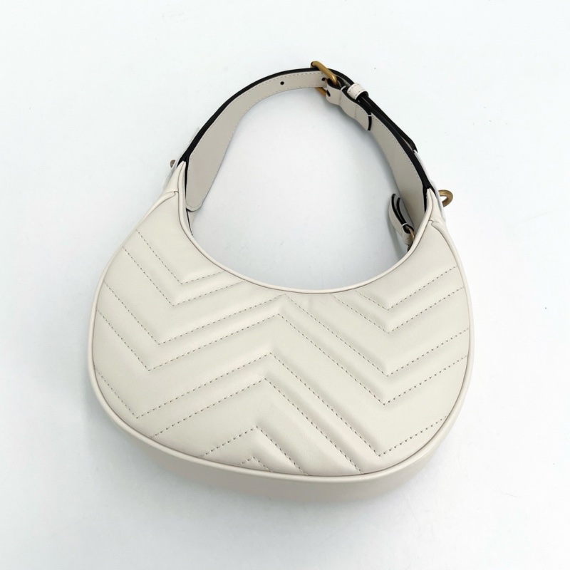 GUCCI 古馳 GG marmont Hobo 月亮包 白 未使用閒置-6
