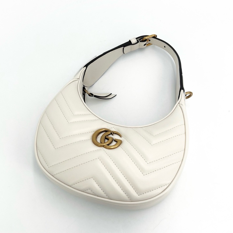 GUCCI 古馳 GG marmont Hobo 月亮包 白 未使用閒置-7