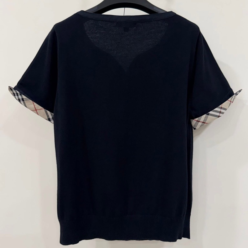 BURBERRY 倫敦 黑色反褶格紋袖戰馬針織上衣-2