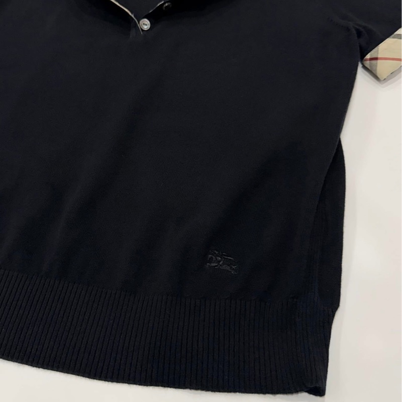 BURBERRY 倫敦 黑色反褶格紋袖戰馬針織上衣-5