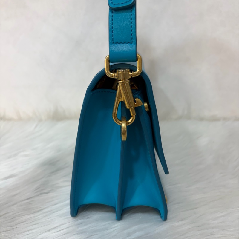 TOD'S TIMELESS 湖水藍 全皮 金釦 肩背包 斜背包 方包-2