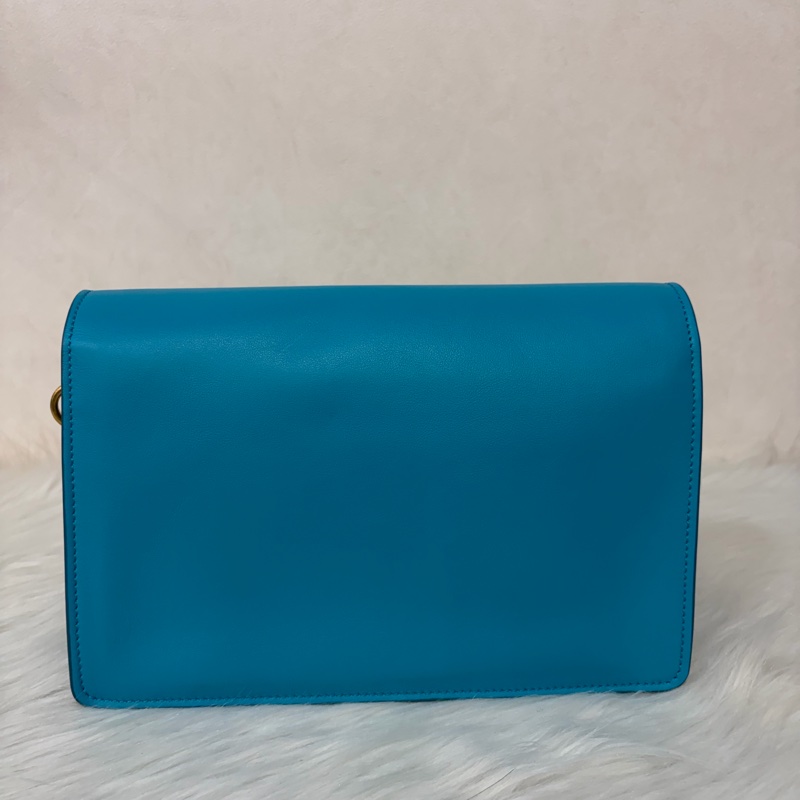 TOD'S TIMELESS 湖水藍 全皮 金釦 肩背包 斜背包 方包-3