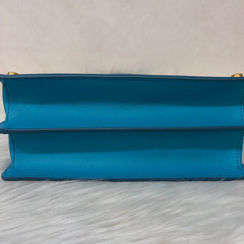 TOD'S TIMELESS 湖水藍 全皮 金釦 肩背包 斜背包 方包-5