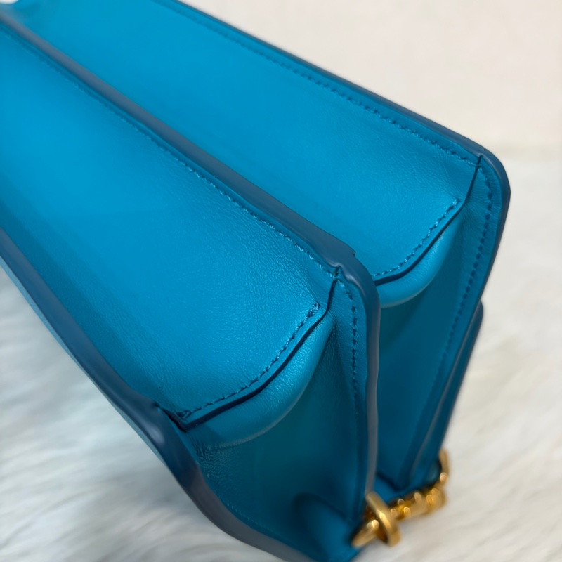 TOD'S TIMELESS 湖水藍 全皮 金釦 肩背包 斜背包 方包-10