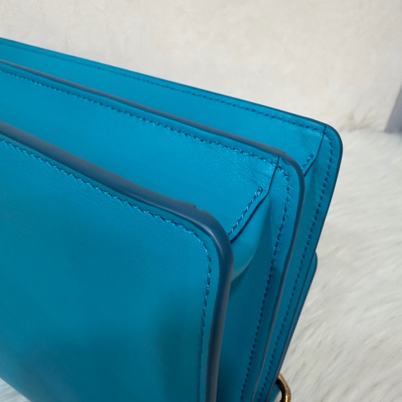 TOD'S TIMELESS 湖水藍 全皮 金釦 肩背包 斜背包 方包-11