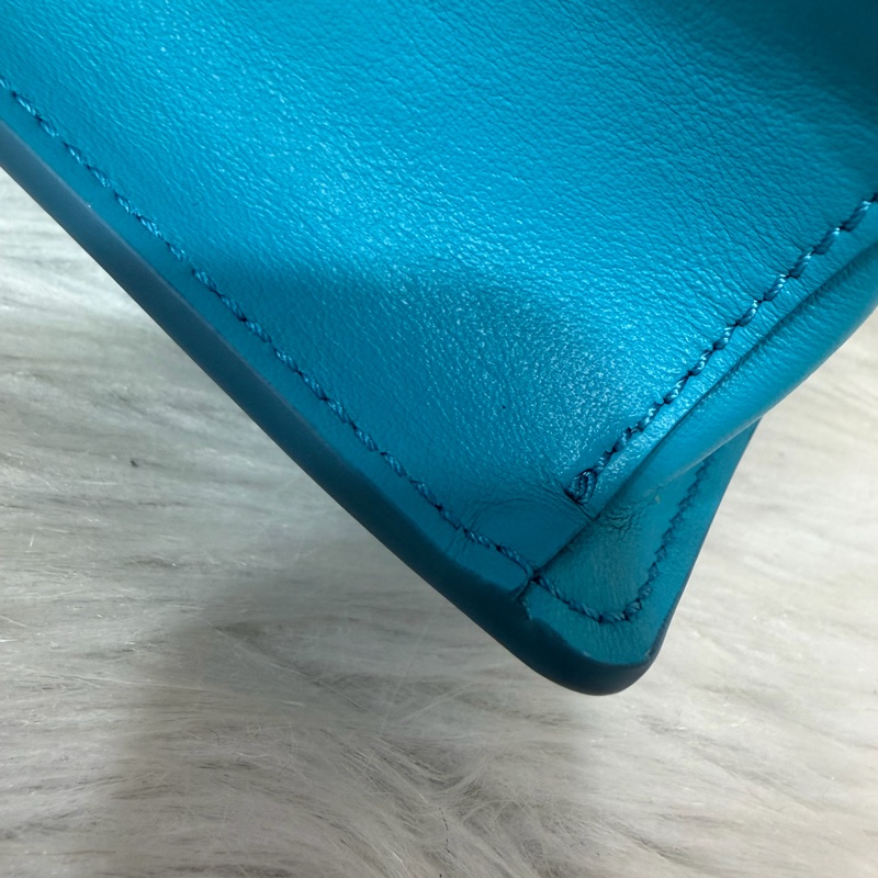 TOD'S TIMELESS 湖水藍 全皮 金釦 肩背包 斜背包 方包-13