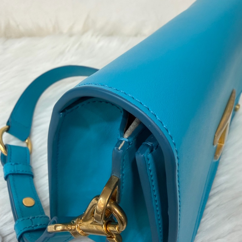 TOD'S TIMELESS 湖水藍 全皮 金釦 肩背包 斜背包 方包-15