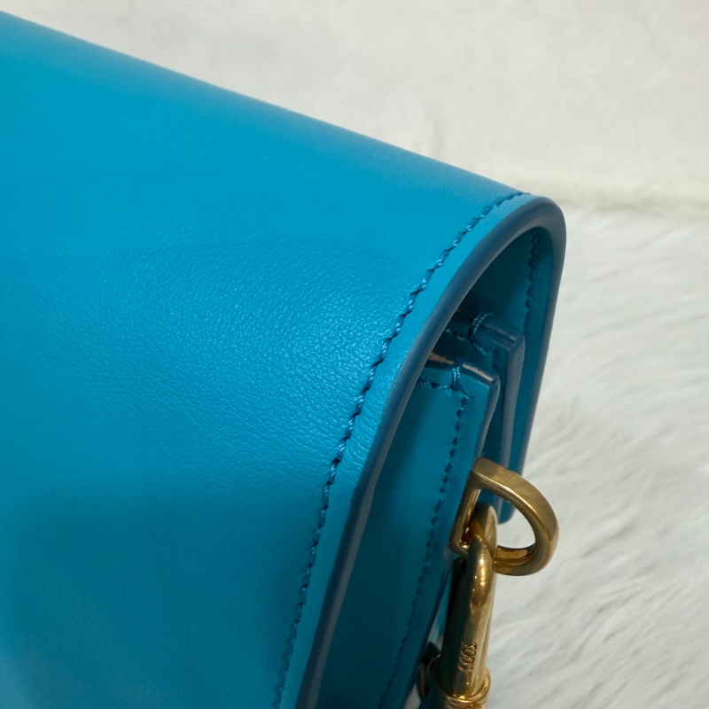 TOD'S TIMELESS 湖水藍 全皮 金釦 肩背包 斜背包 方包-16