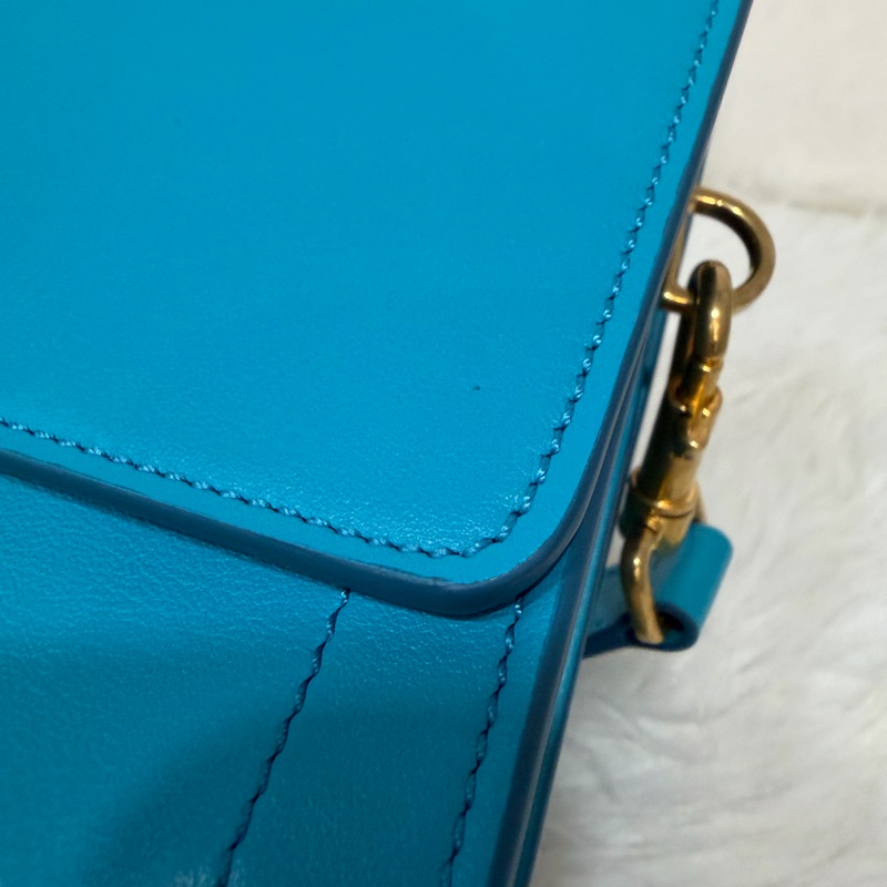 TOD'S TIMELESS 湖水藍 全皮 金釦 肩背包 斜背包 方包-17