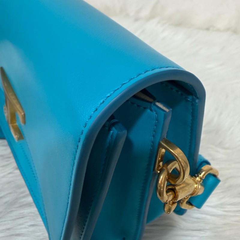 TOD'S TIMELESS 湖水藍 全皮 金釦 肩背包 斜背包 方包-18