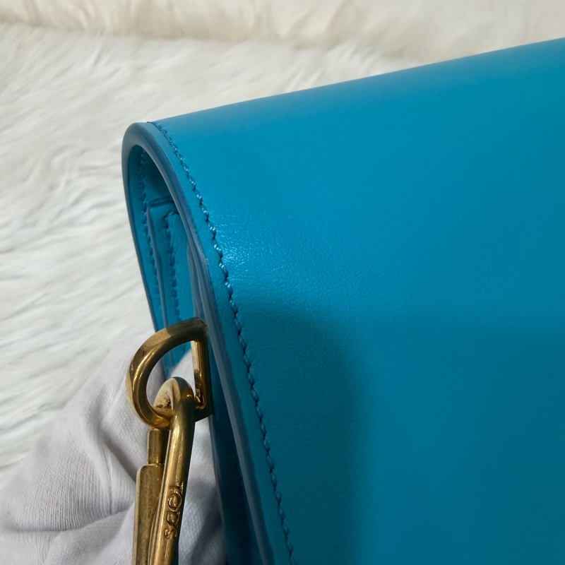 TOD'S TIMELESS 湖水藍 全皮 金釦 肩背包 斜背包 方包-19