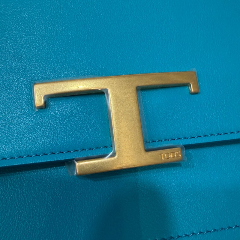 TOD'S TIMELESS 湖水藍 全皮 金釦 肩背包 斜背包 方包-20