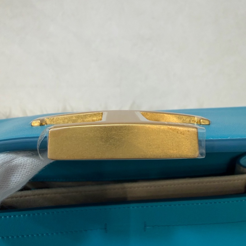 TOD'S TIMELESS 湖水藍 全皮 金釦 肩背包 斜背包 方包-25