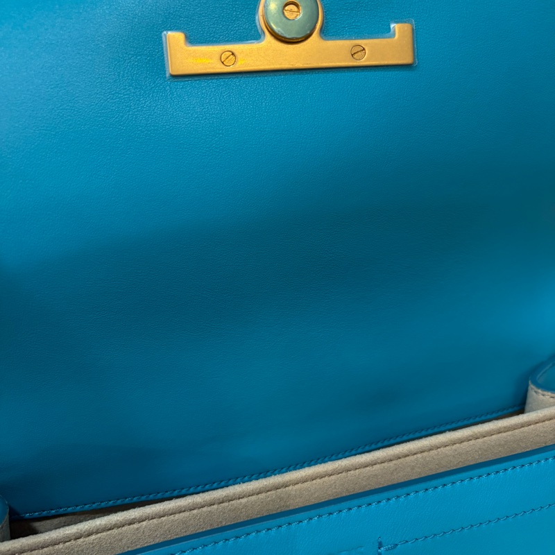 TOD'S TIMELESS 湖水藍 全皮 金釦 肩背包 斜背包 方包-31