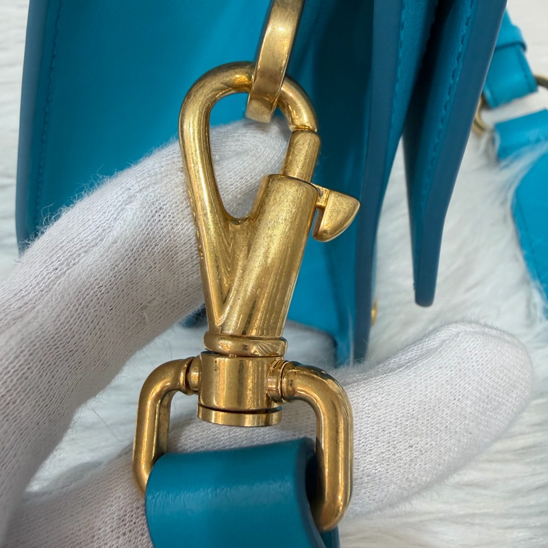 TOD'S TIMELESS 湖水藍 全皮 金釦 肩背包 斜背包 方包-36