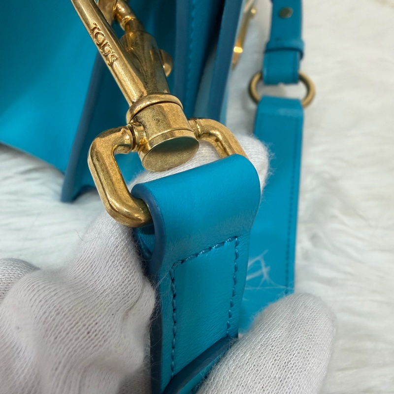 TOD'S TIMELESS 湖水藍 全皮 金釦 肩背包 斜背包 方包-37