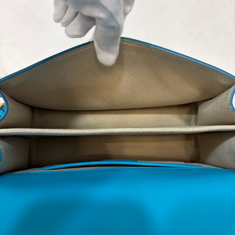 TOD'S TIMELESS 湖水藍 全皮 金釦 肩背包 斜背包 方包-38