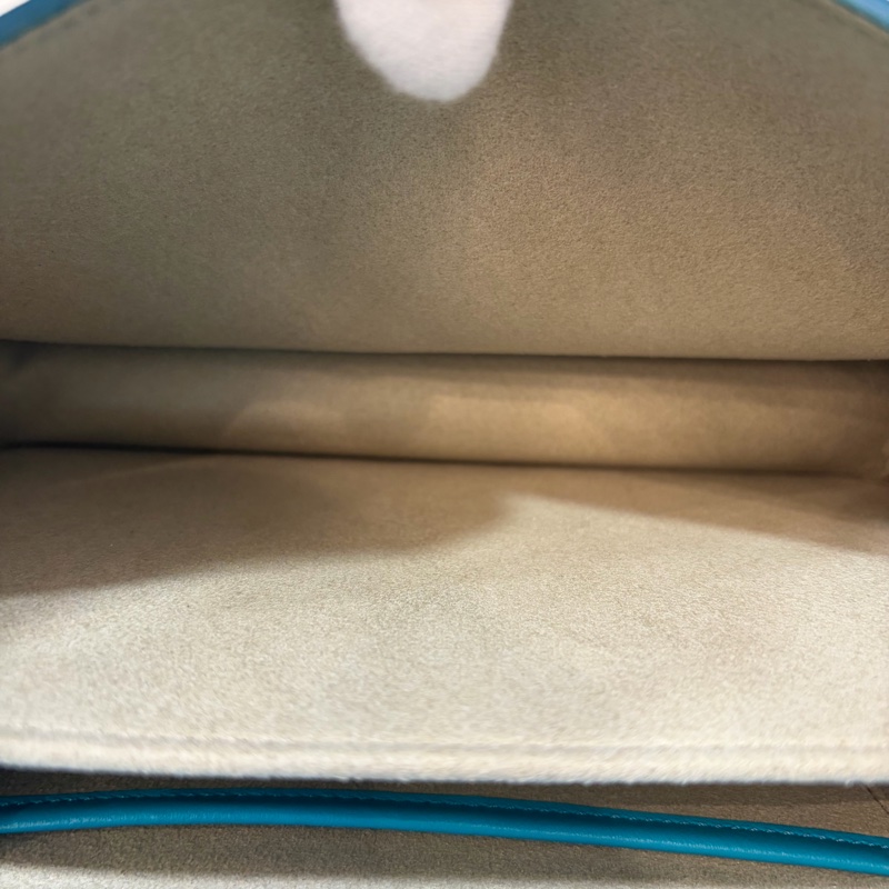 TOD'S TIMELESS 湖水藍 全皮 金釦 肩背包 斜背包 方包-39