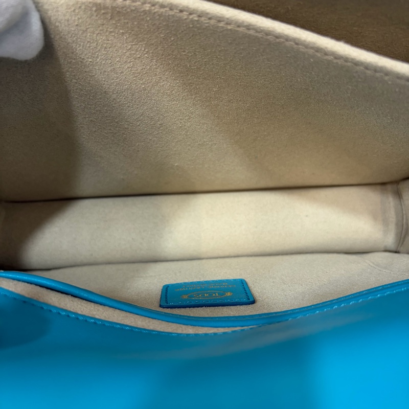 TOD'S TIMELESS 湖水藍 全皮 金釦 肩背包 斜背包 方包-43