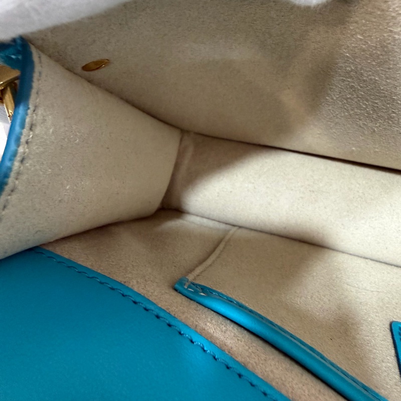 TOD'S TIMELESS 湖水藍 全皮 金釦 肩背包 斜背包 方包-45