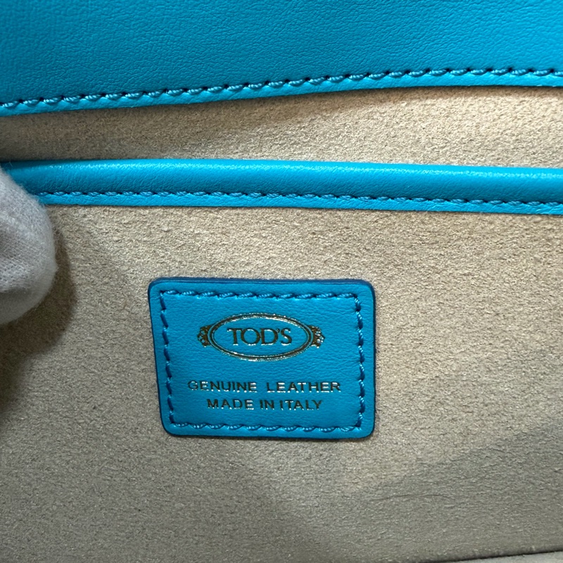 TOD'S TIMELESS 湖水藍 全皮 金釦 肩背包 斜背包 方包-46