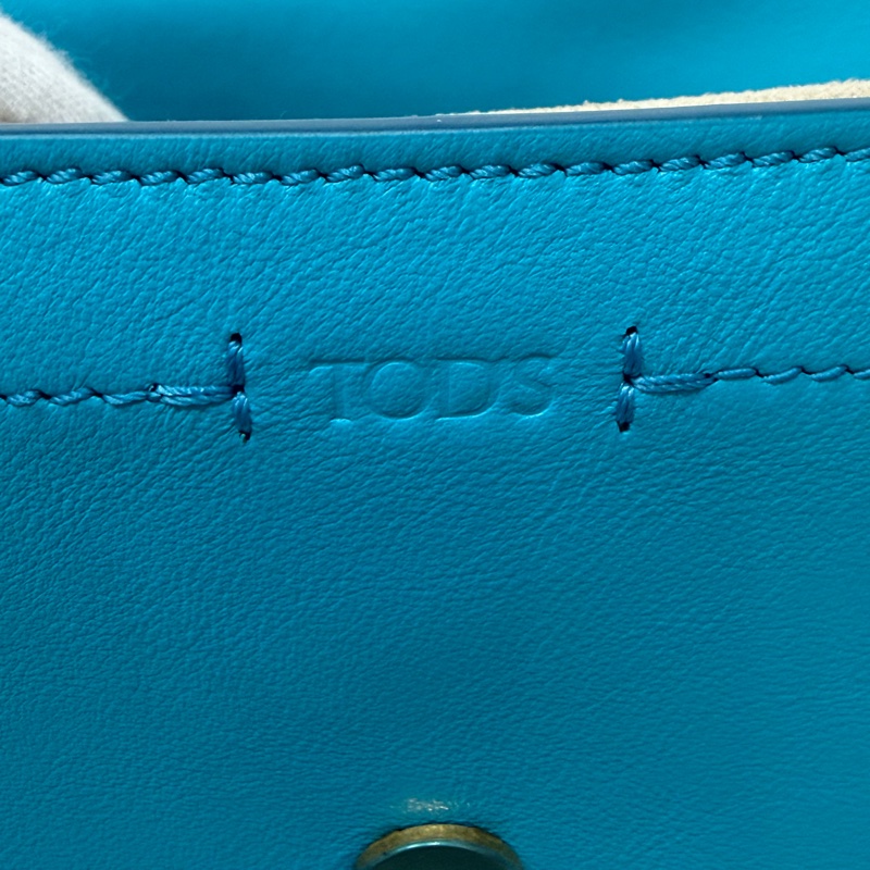 TOD'S TIMELESS 湖水藍 全皮 金釦 肩背包 斜背包 方包-47