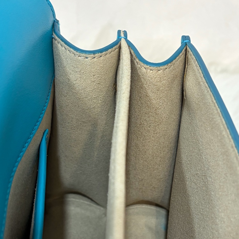 TOD'S TIMELESS 湖水藍 全皮 金釦 肩背包 斜背包 方包-50