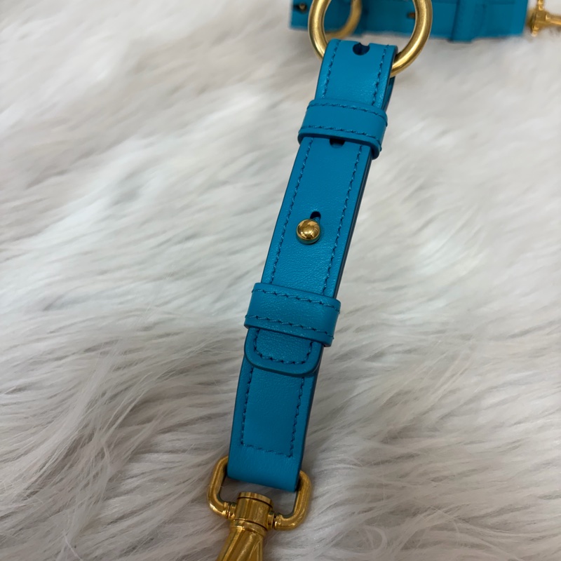 TOD'S TIMELESS 湖水藍 全皮 金釦 肩背包 斜背包 方包-54