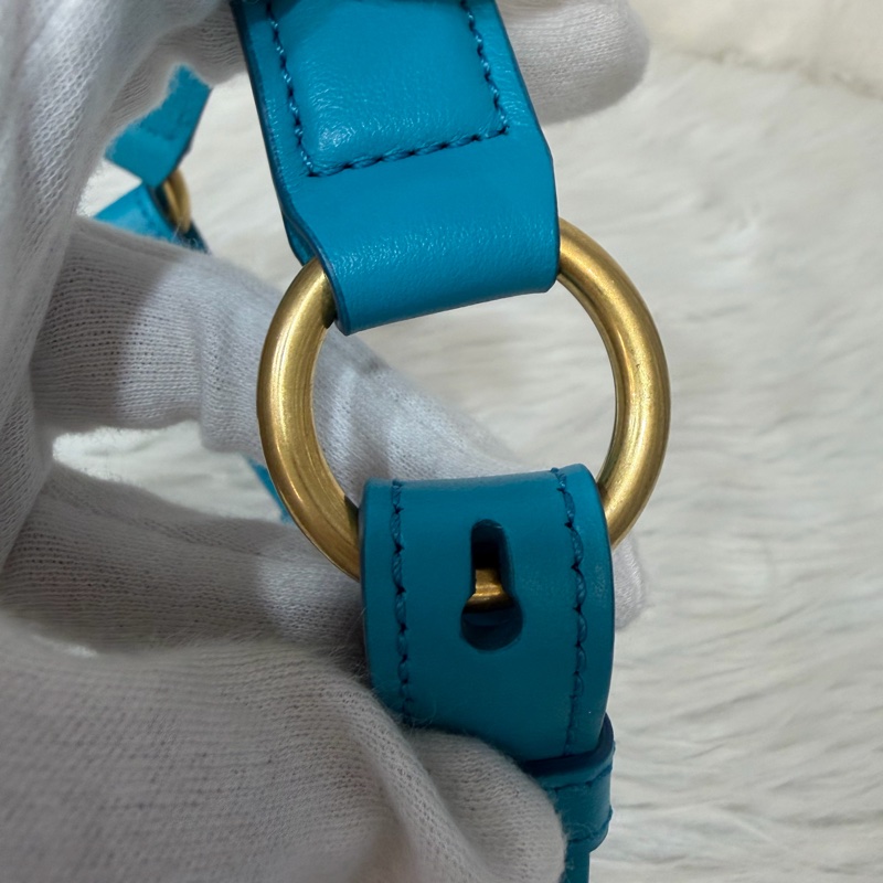 TOD'S TIMELESS 湖水藍 全皮 金釦 肩背包 斜背包 方包-56