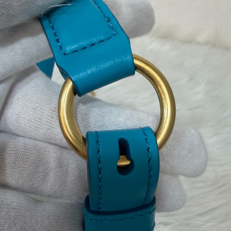 TOD'S TIMELESS 湖水藍 全皮 金釦 肩背包 斜背包 方包-57