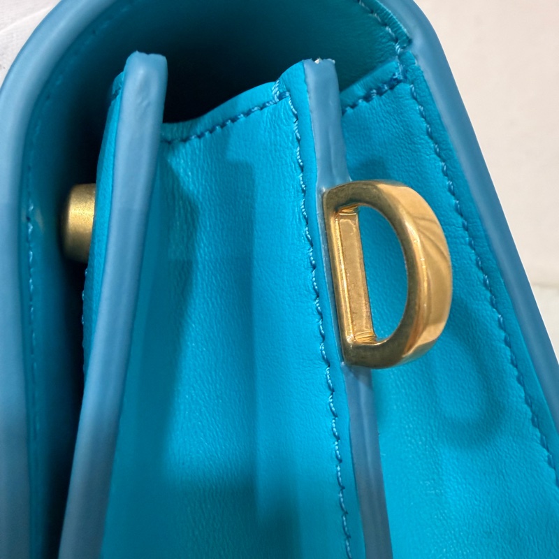 TOD'S TIMELESS 湖水藍 全皮 金釦 肩背包 斜背包 方包-60