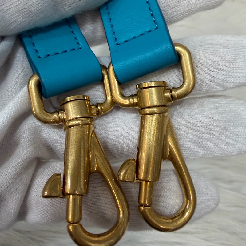 TOD'S TIMELESS 湖水藍 全皮 金釦 肩背包 斜背包 方包-63