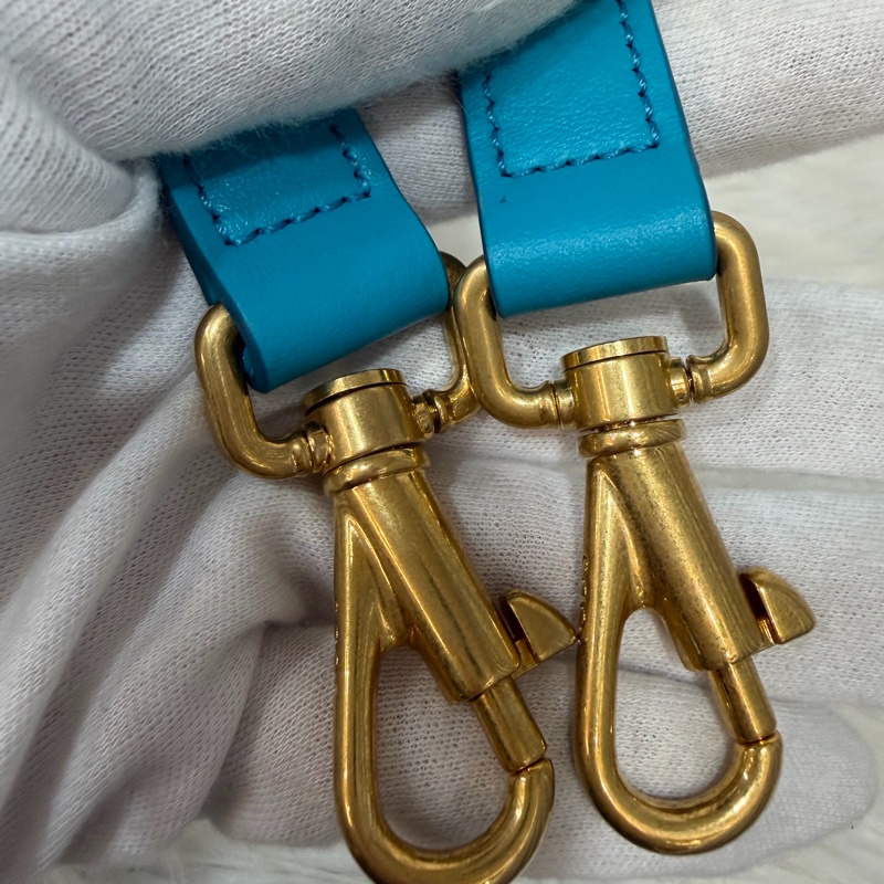 TOD'S TIMELESS 湖水藍 全皮 金釦 肩背包 斜背包 方包-64