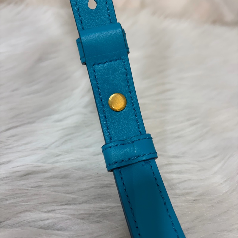 TOD'S TIMELESS 湖水藍 全皮 金釦 肩背包 斜背包 方包-70