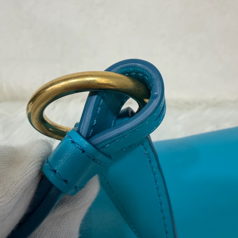 TOD'S TIMELESS 湖水藍 全皮 金釦 肩背包 斜背包 方包-71